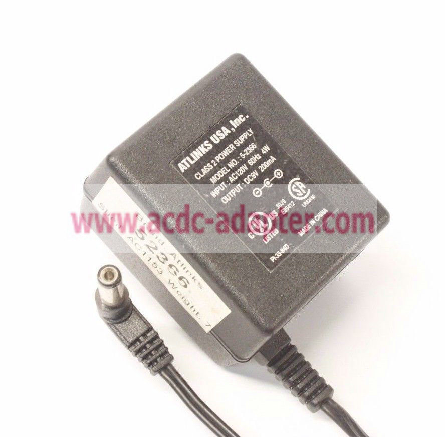 New Atlinks 5-2366 9V 200mA AC DC Power Supply Adapter Charger